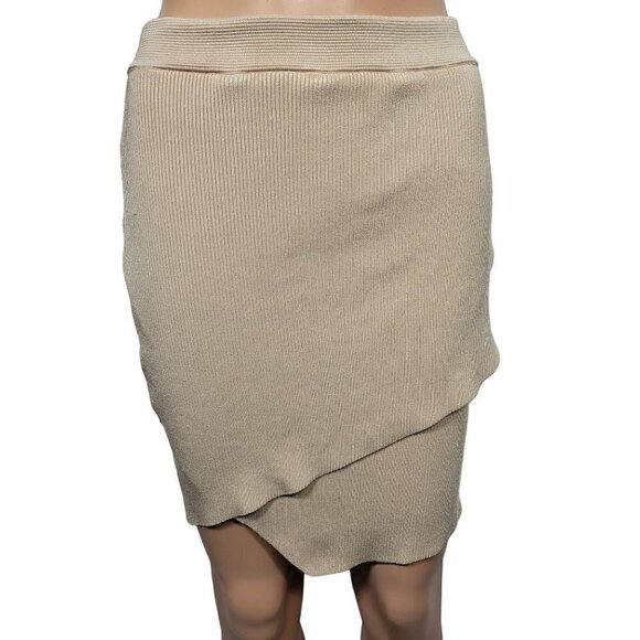 Bebe Women's Tapioca Colored Knit Textured Asymmetrical Stretchy Skirt Size L - Picture 1 of 13